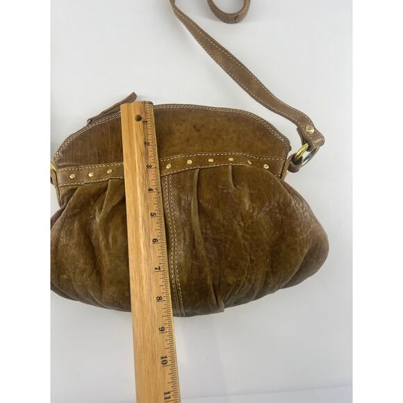 Vintage Innue Purse Tan Brown Italian Leather Crossbody Bag Medium Boho Zipper - Picture 8 of 13